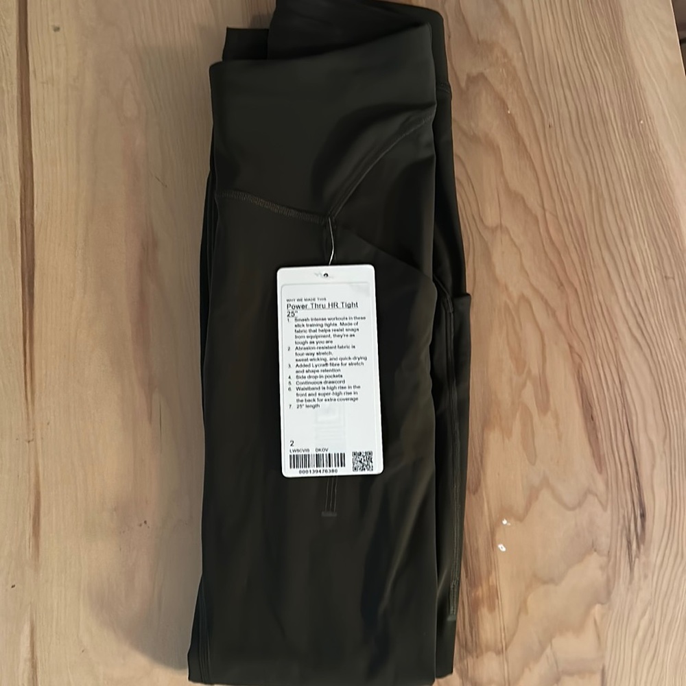 New with tags Lululemon Power Thru high rise tights 25” dark olive size 2